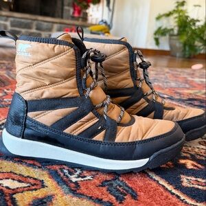 Sorel Black and Camel Whitney ll Quilted Winter Boots